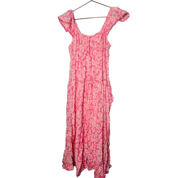 THE GREAT Pink Floral Tiered The Whipstitched Plumeria Midi Dress Size 1 - Picture 5 of 12